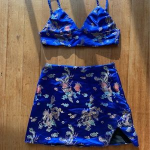 Omighty royal blue satin silk dragon print set
